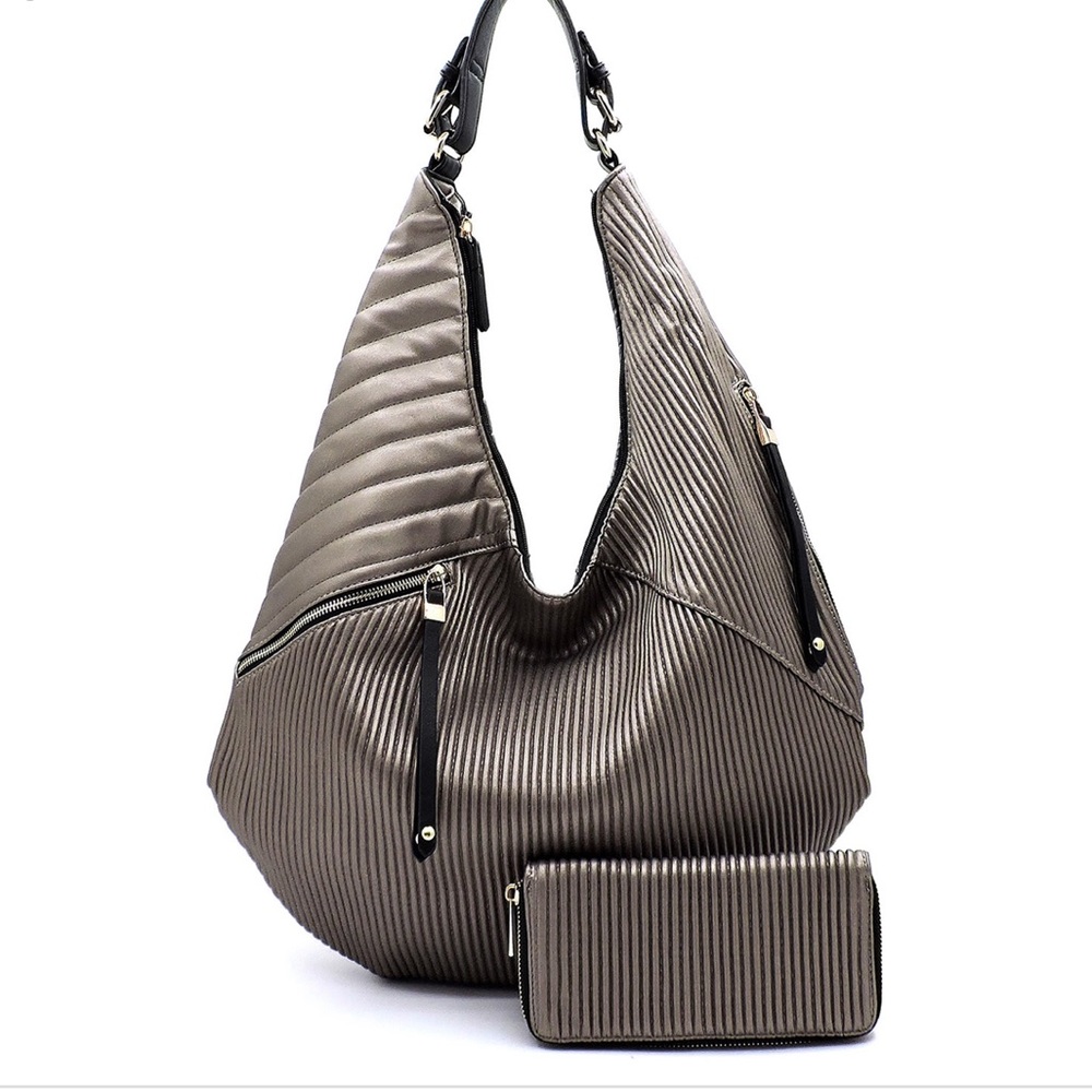 NEW ADORABLE 2-n-1 PEWTER HOBO FREEWALLET